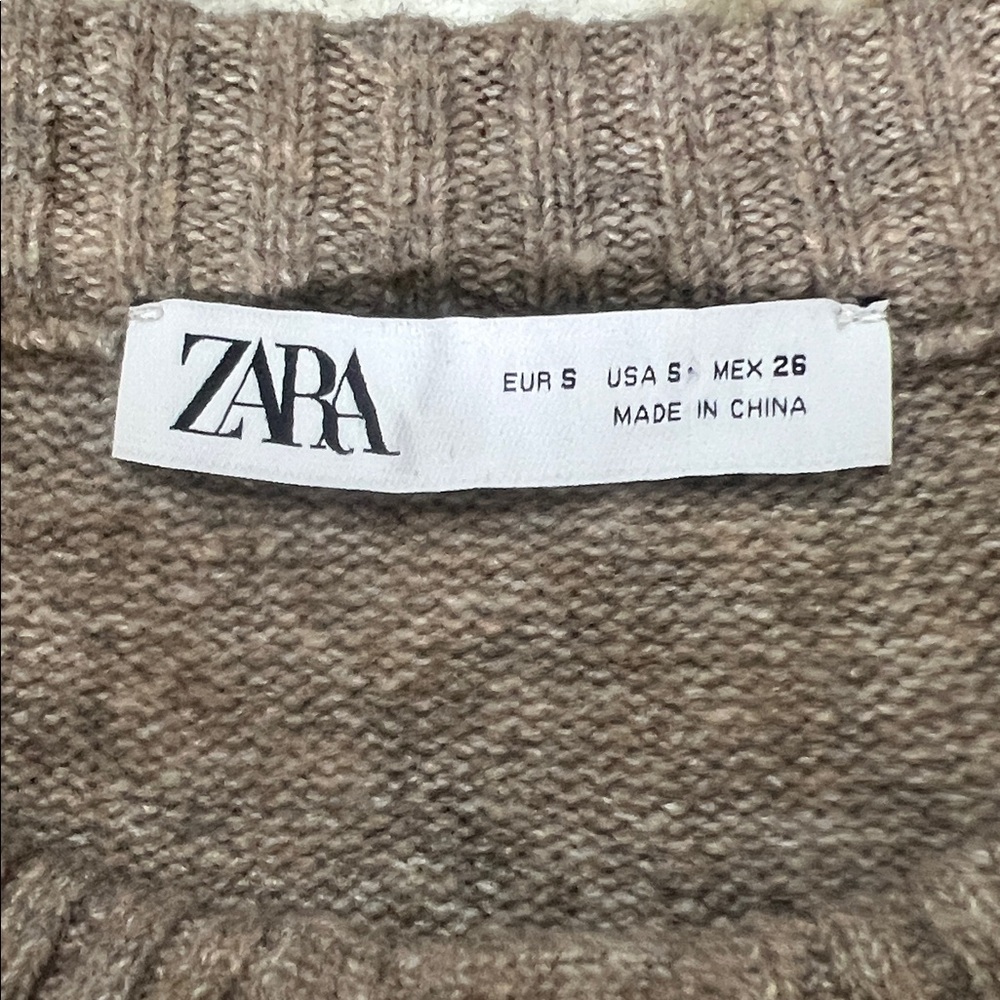 ZARA TAUPE KNIT LAYERED CAPE SWEATER PONCHO CARDIGAN COZY FALL NEUTRAL CHIC SM - Picture 7 of 8